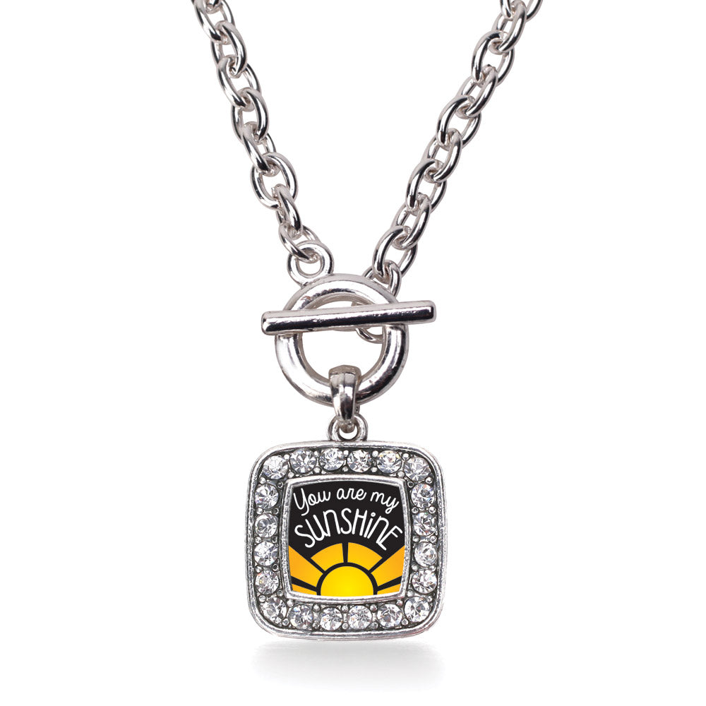 Silver You Are My Sunshine Square Charm Toggle Necklace