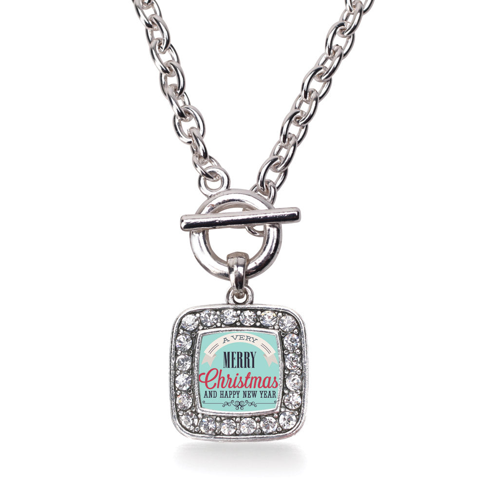 Silver Very Merry Square Charm Toggle Necklace