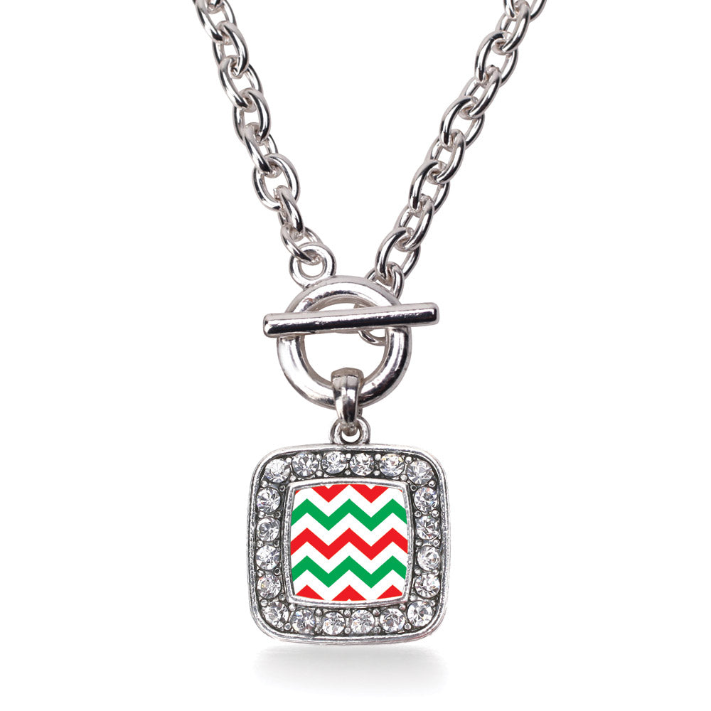 Silver Holiday Chevron Square Charm Toggle Necklace