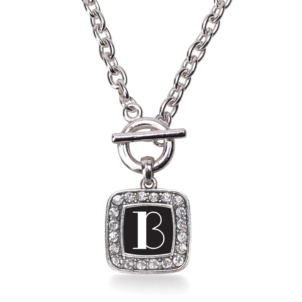 Silver My Vintage Initials - Letter B Square Charm Toggle Necklace