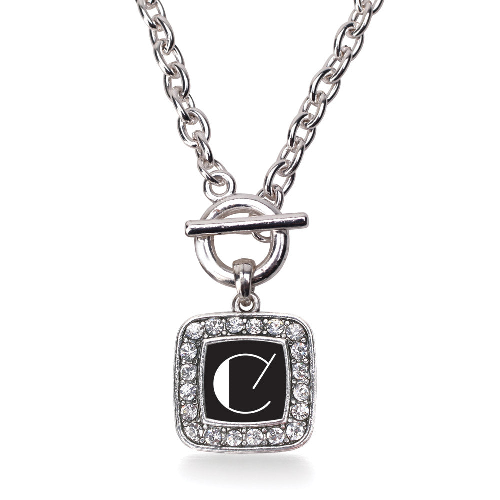 Silver My Vintage Initials - Letter C Square Charm Toggle Necklace