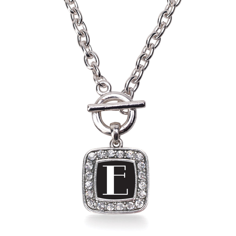 Silver My Vintage Initials - Letter E Square Charm Toggle Necklace