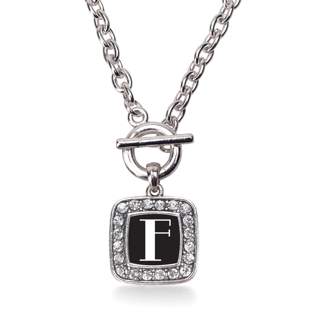 Silver My Vintage Initials - Letter F Square Charm Toggle Necklace