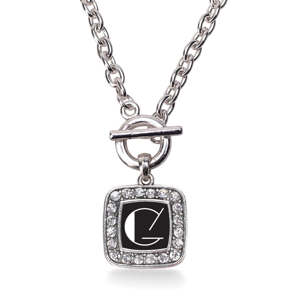 Silver My Vintage Initials - Letter G Square Charm Toggle Necklace