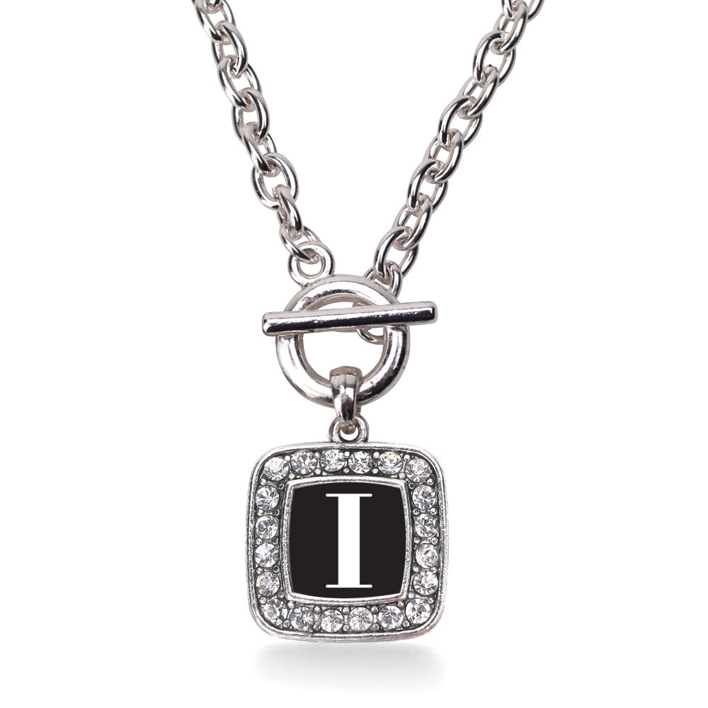 Silver My Vintage Initials - Letter I Square Charm Toggle Necklace