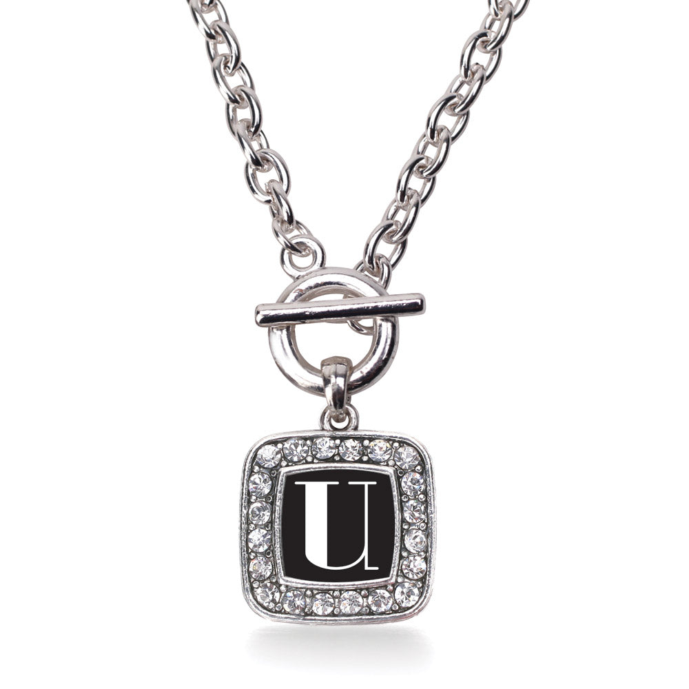 Silver My Vintage Initials - Letter U Square Charm Toggle Necklace