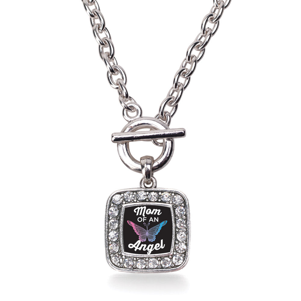 Silver Mom Of An Angel Square Charm Toggle Necklace