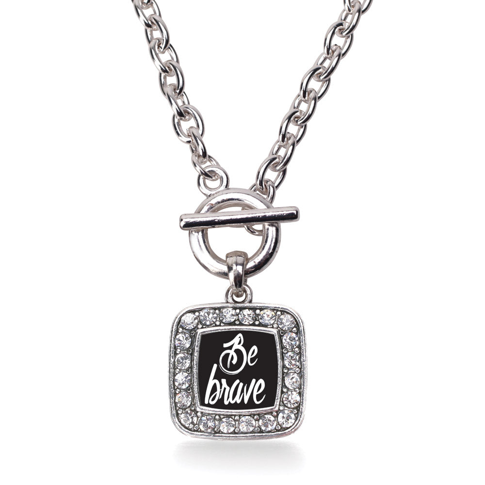 Silver Be Brave Square Charm Toggle Necklace