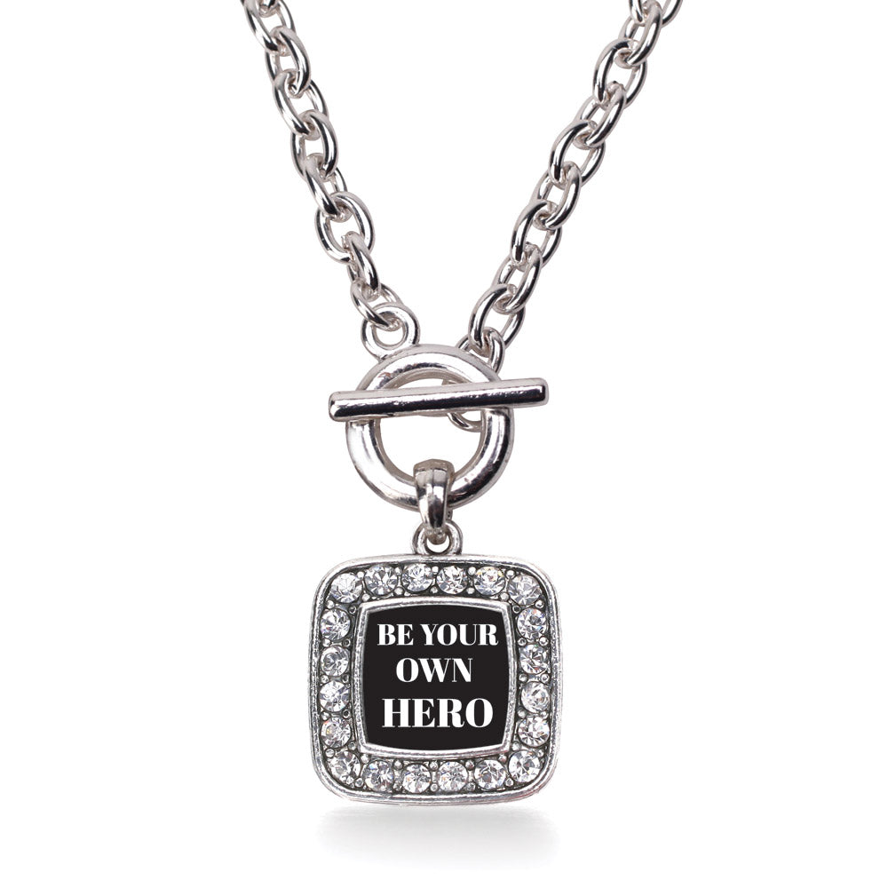 Silver Be Your Own Hero Square Charm Toggle Necklace