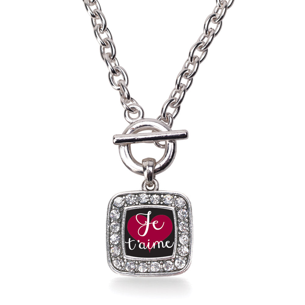 Silver Je T'aime Square Charm Toggle Necklace