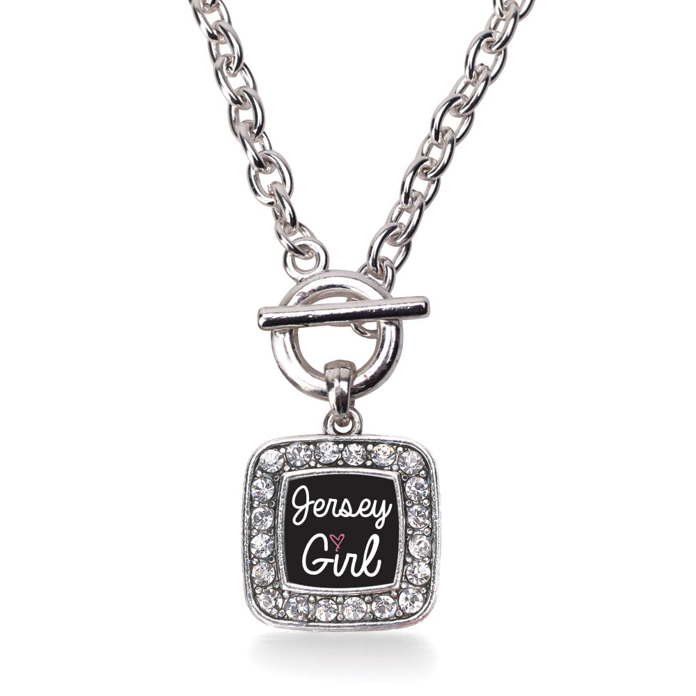 Silver Jersey Girl Square Charm Toggle Necklace
