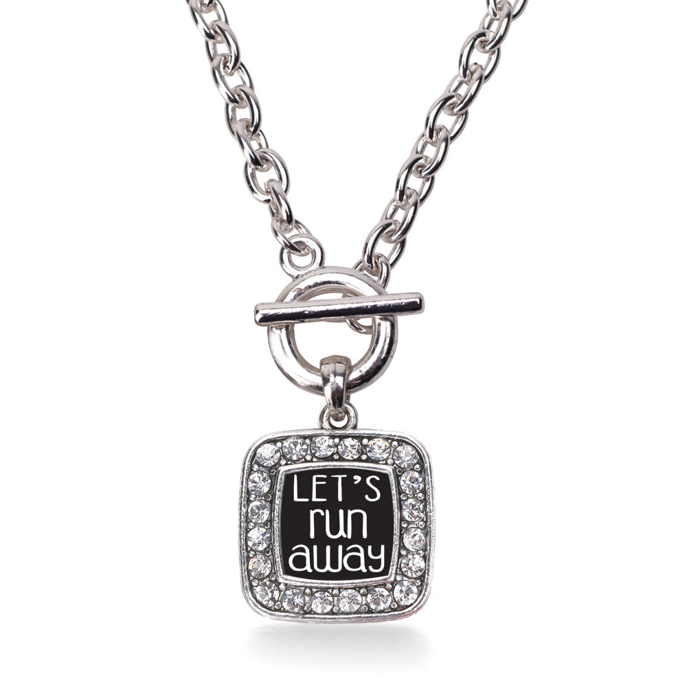 Silver Let's Run Away Square Charm Toggle Necklace
