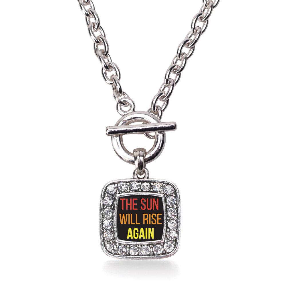 Silver The Sun Will Rise Square Charm Toggle Necklace