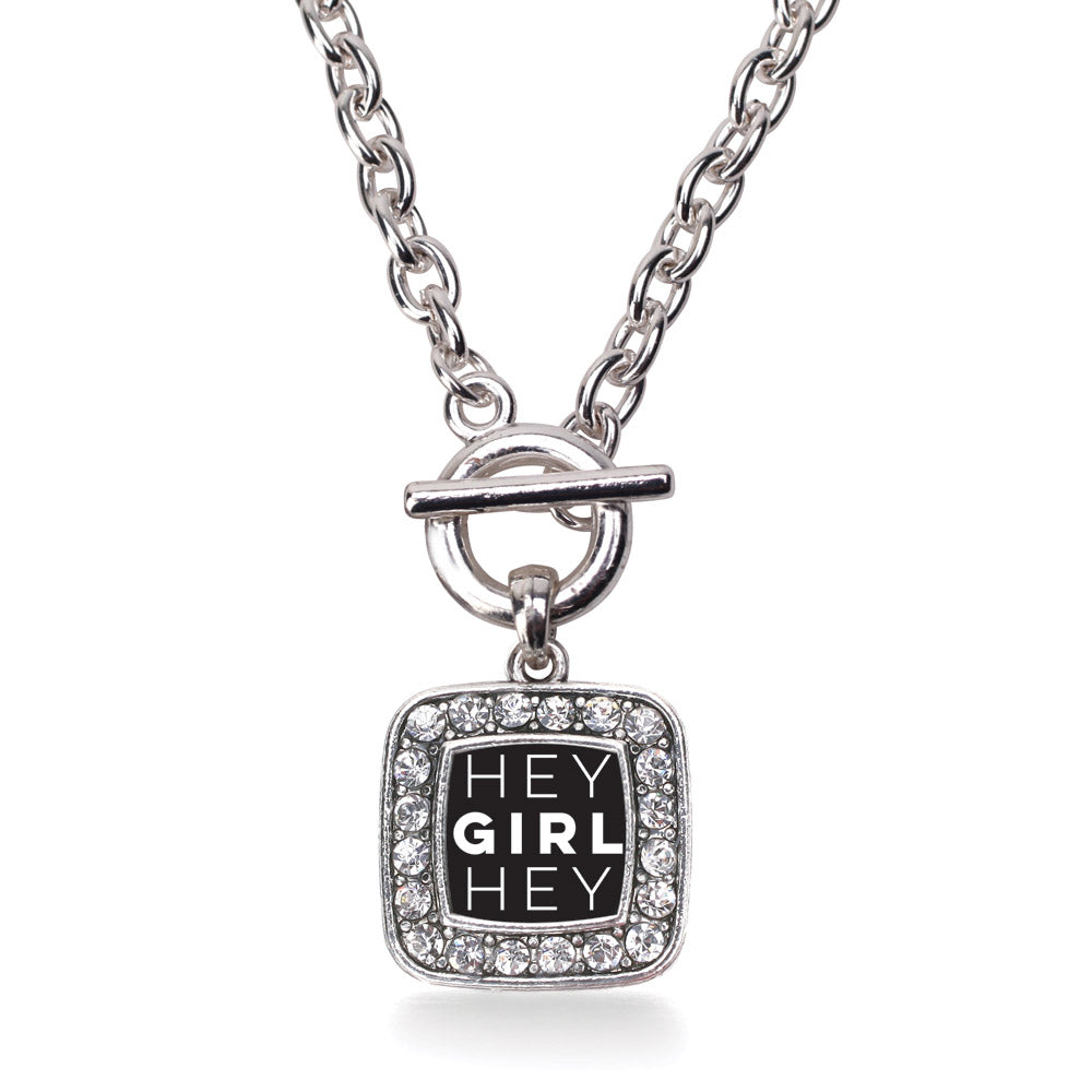 Silver Hey Girl Hey Square Charm Toggle Necklace