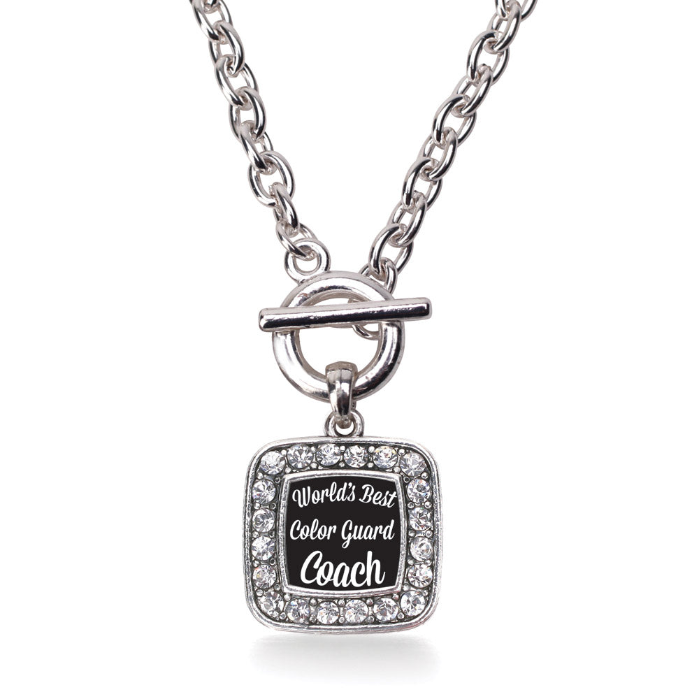 Silver World's Best Color Guard Coach Square Charm Toggle Necklace