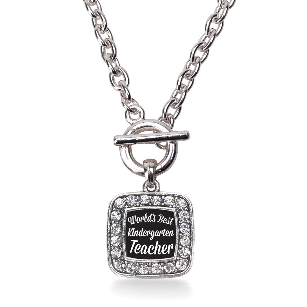 Silver World's Best Kindergarten Teacher Square Charm Toggle Necklace