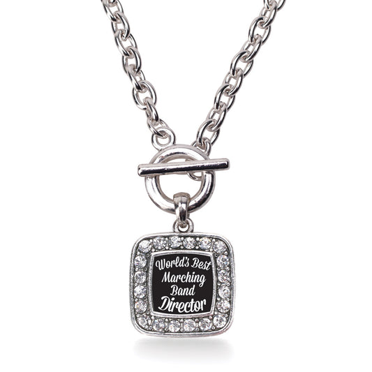 Silver World's Best Marching Band Director Square Charm Toggle Necklace