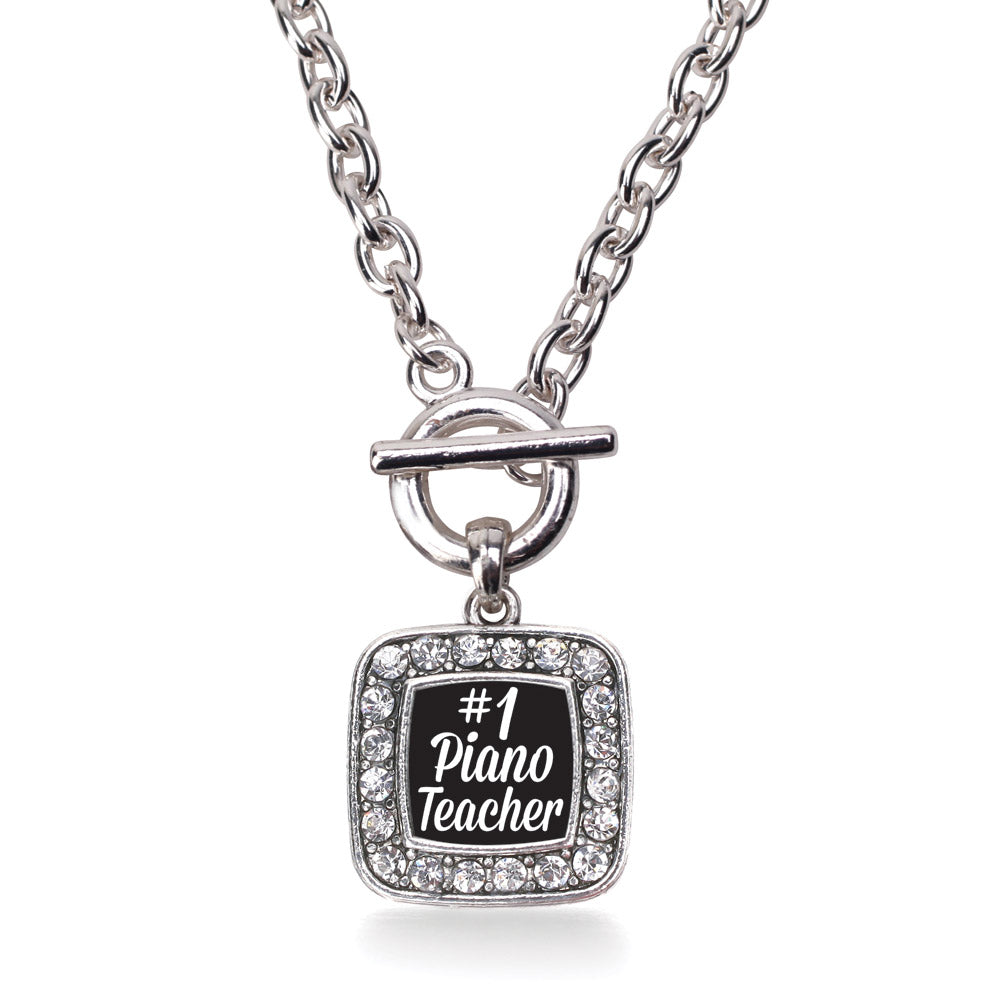 Silver #1 Piano Teacher Square Charm Toggle Necklace