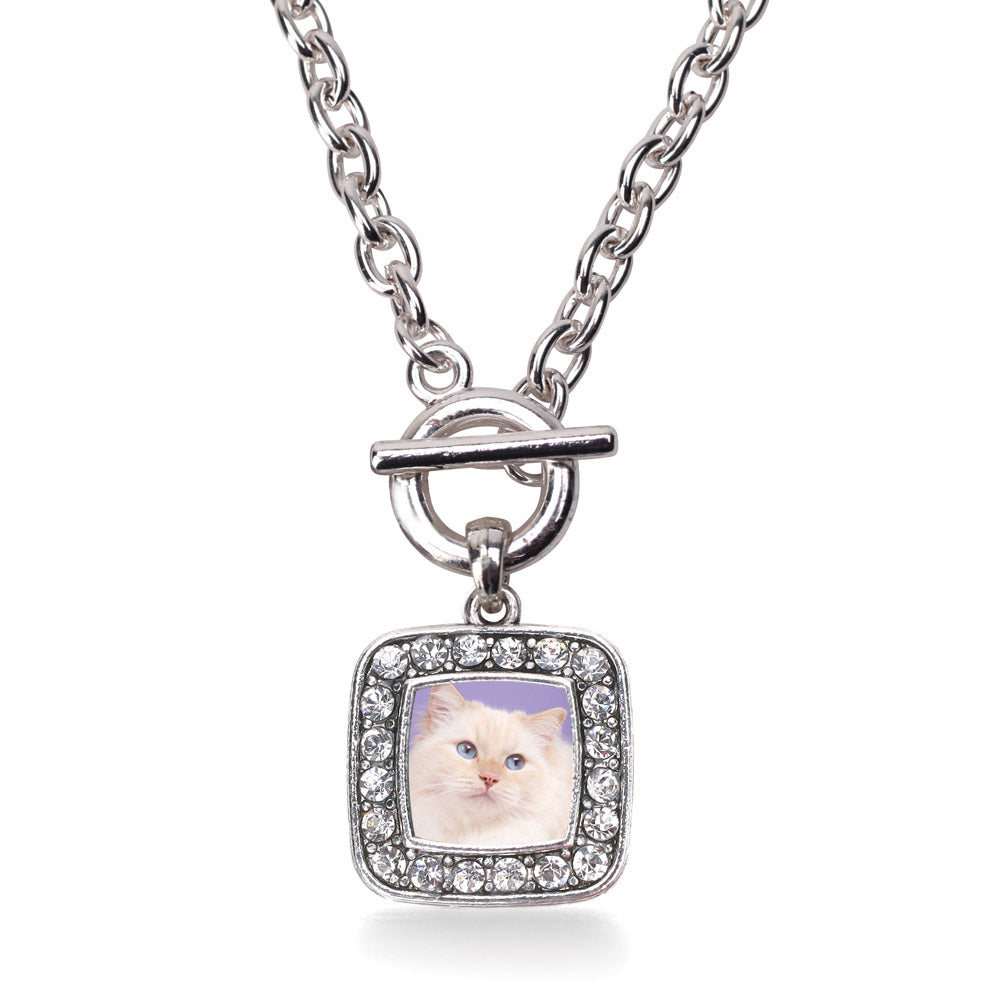 Silver Ragdoll Cat Square Charm Toggle Necklace