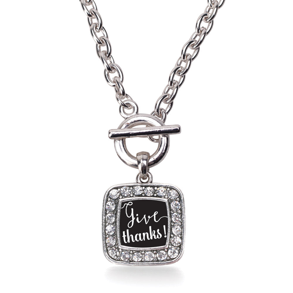 Silver Give Thanks Square Charm Toggle Necklace