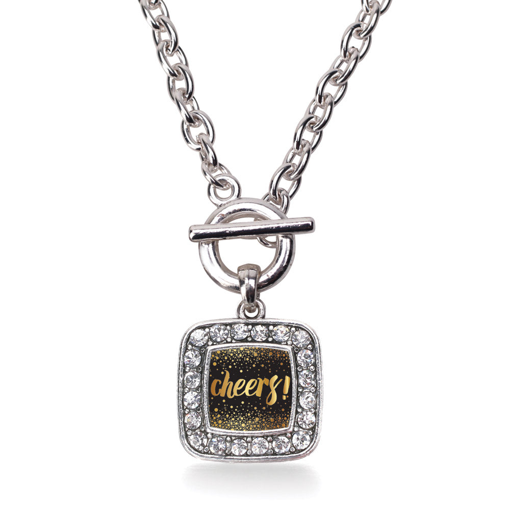 Silver NYE Cheers Square Charm Toggle Necklace