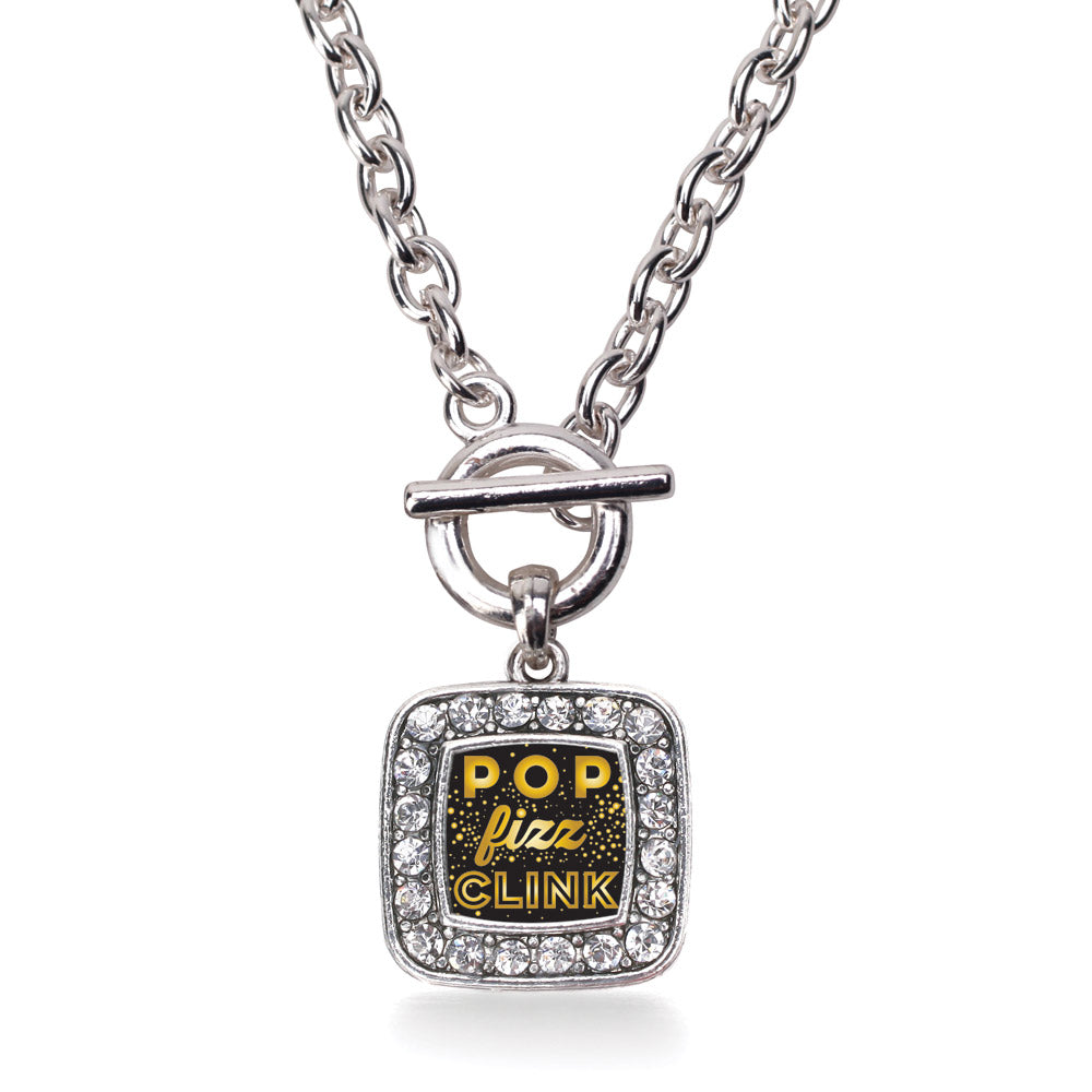 Silver Pop Fizz Clink Square Charm Toggle Necklace