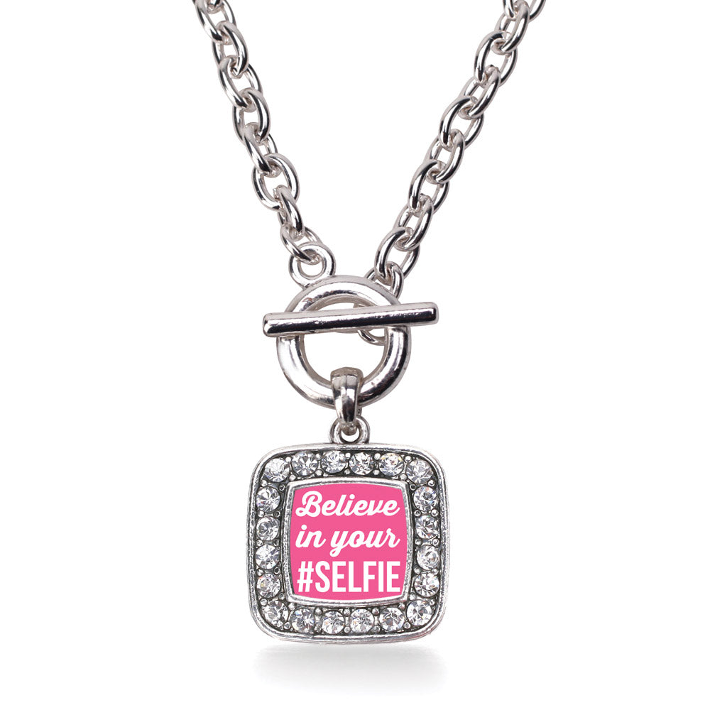 Silver Believe in your #SELFIE Square Charm Toggle Necklace