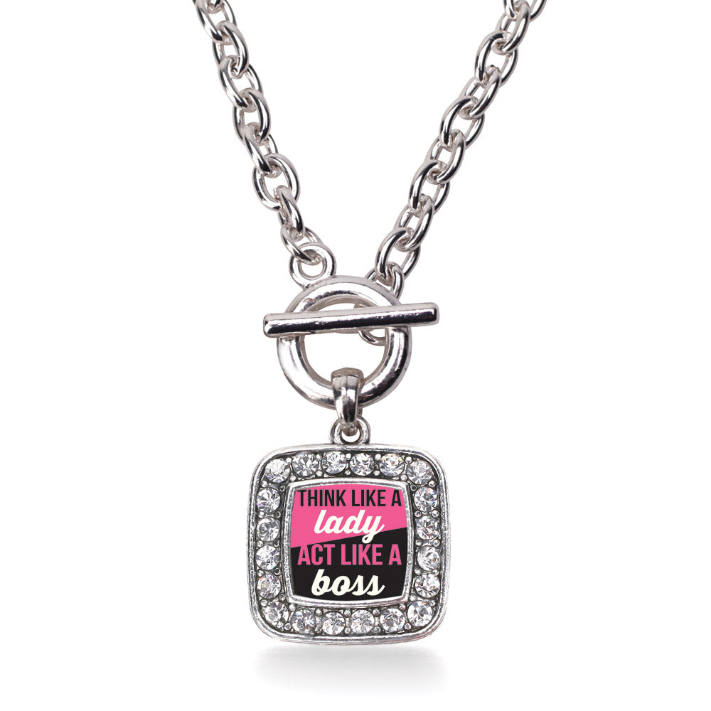Silver Think Like a Lady Square Charm Toggle Necklace