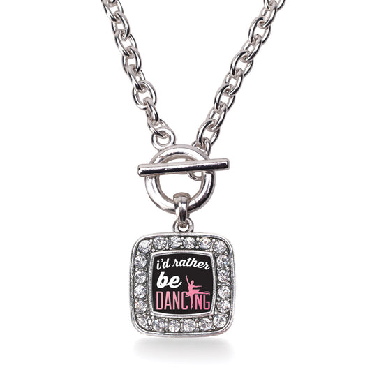 Silver I'd Rather Be Dancing Square Charm Toggle Necklace
