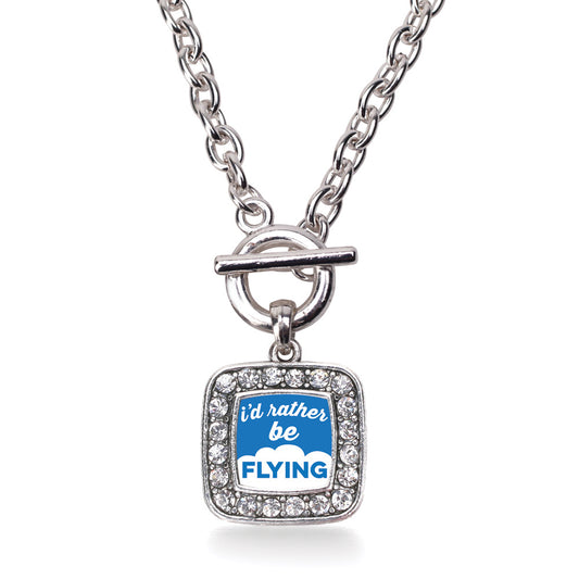 Silver I'd Rather Be Flying Square Charm Toggle Necklace