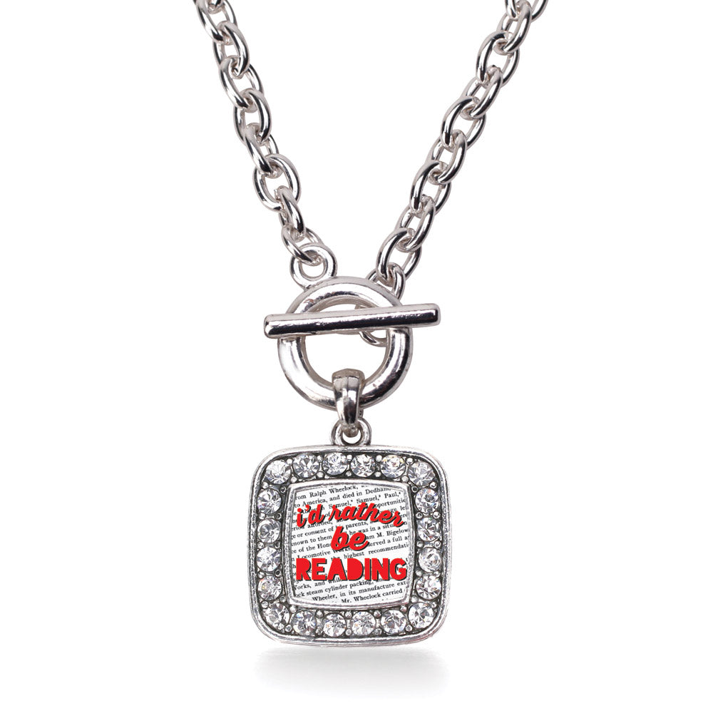 Silver I'd Rather Be Reading Square Charm Toggle Necklace
