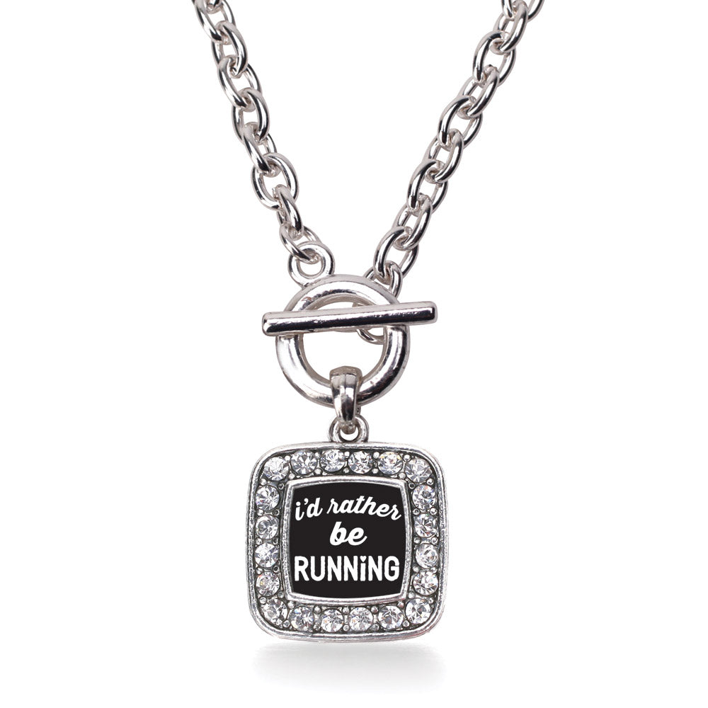 Silver I'd Rather Be Running Square Charm Toggle Necklace