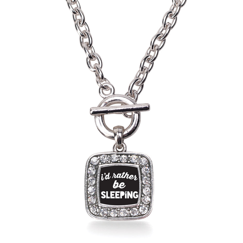 Silver I'd Rather Be Sleeping Square Charm Toggle Necklace