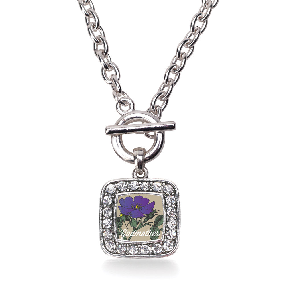 Silver God Mother Violet Square Charm Toggle Necklace