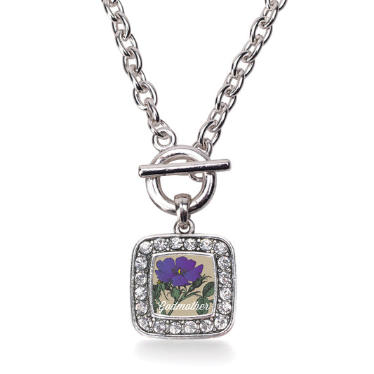 Silver God Mother Violet Square Charm Toggle Necklace
