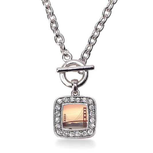 Silver Baker Beach Square Charm Toggle Necklace