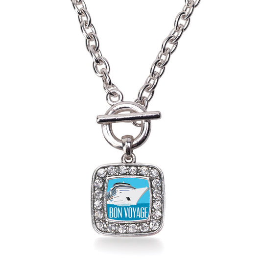 Silver Bon Voyage Cruise Square Charm Toggle Necklace