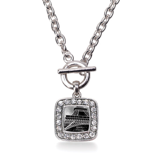 Silver Black and Grey Eiffel Tower Square Charm Toggle Necklace
