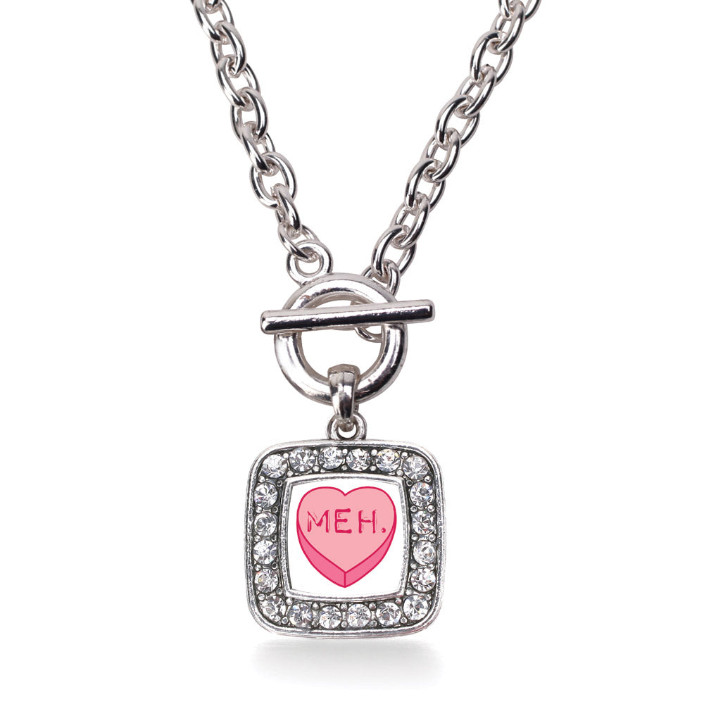 Silver Meh Candy Heart Square Charm Toggle Necklace