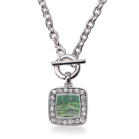 Silver Monet Lily Pond Square Charm Toggle Necklace