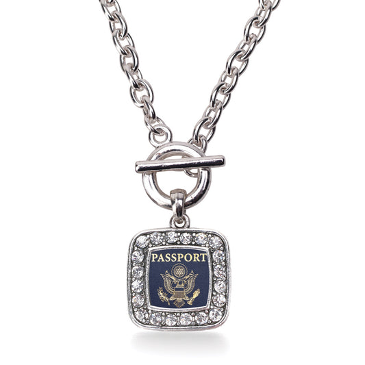 Silver Passport Square Charm Toggle Necklace