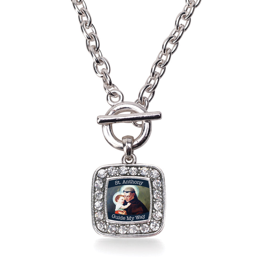 Silver St. Anthony Square Charm Toggle Necklace