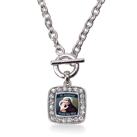 Silver St. Anthony Square Charm Toggle Necklace