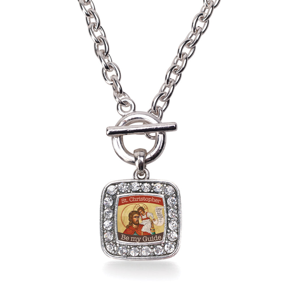 Silver St. Christopher Square Charm Toggle Necklace