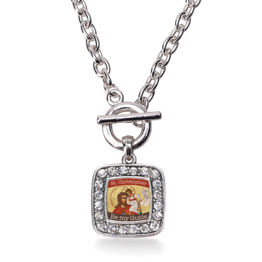 Silver St. Christopher Square Charm Toggle Necklace