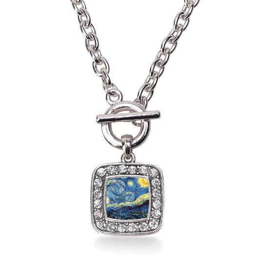 Silver Starry Night Square Charm Toggle Necklace
