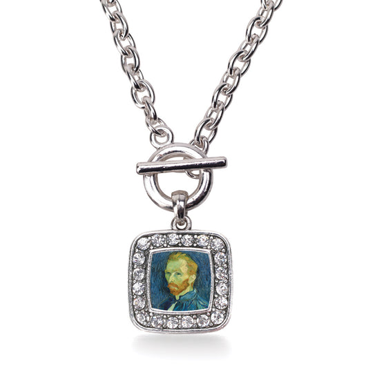 Silver Vincent Van Gogh Square Charm Toggle Necklace