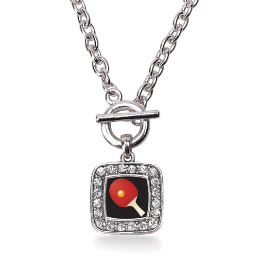 Silver Ping Pong Square Charm Toggle Necklace
