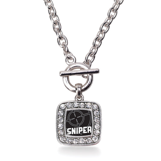 Silver Sniper Square Charm Toggle Necklace