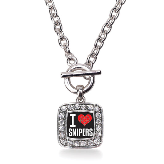 Silver I Love Snipers Square Charm Toggle Necklace